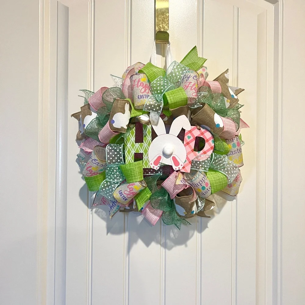13” Happy Easter Ribbon Wreath 